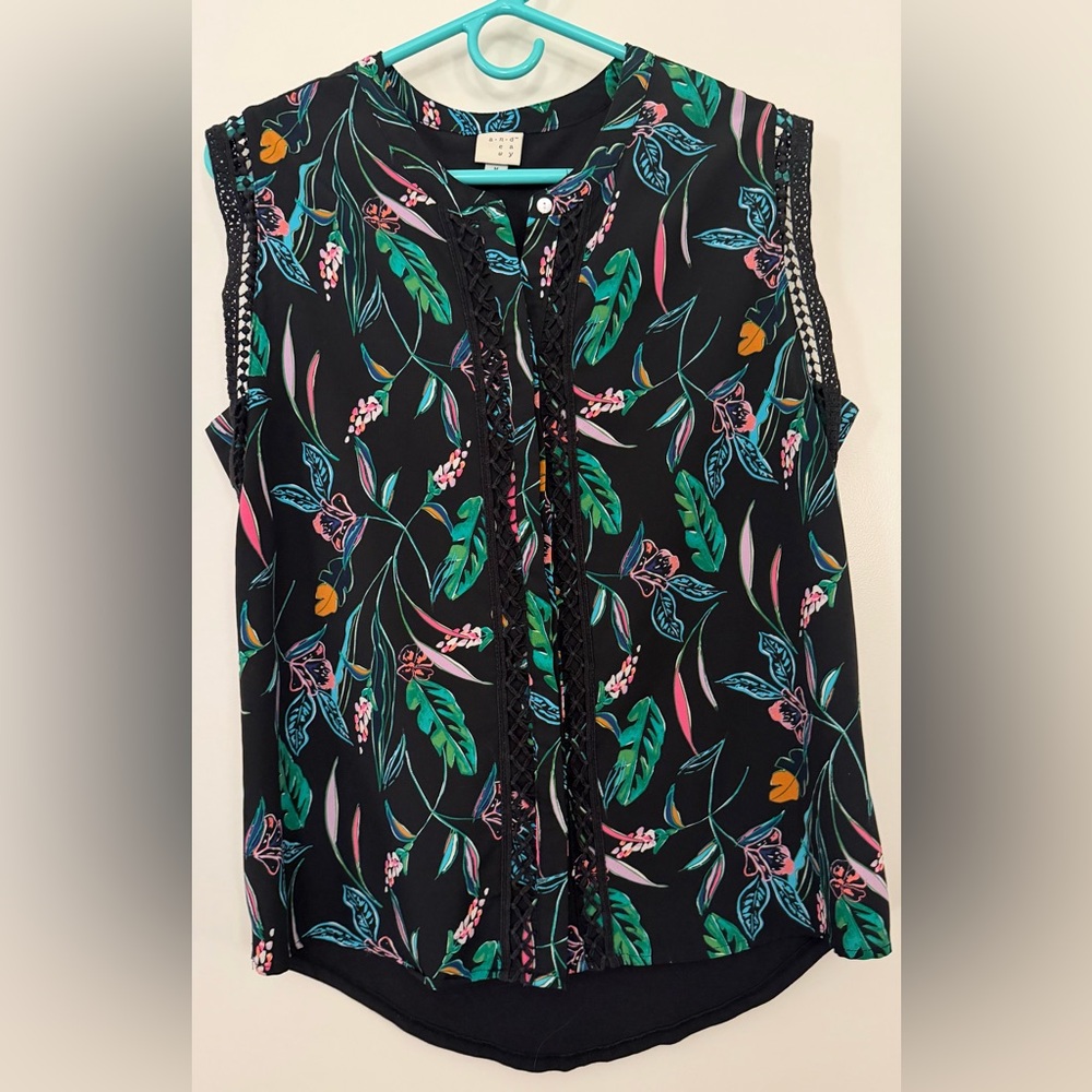 a new day Black Blouse with Multicolor Floral Design